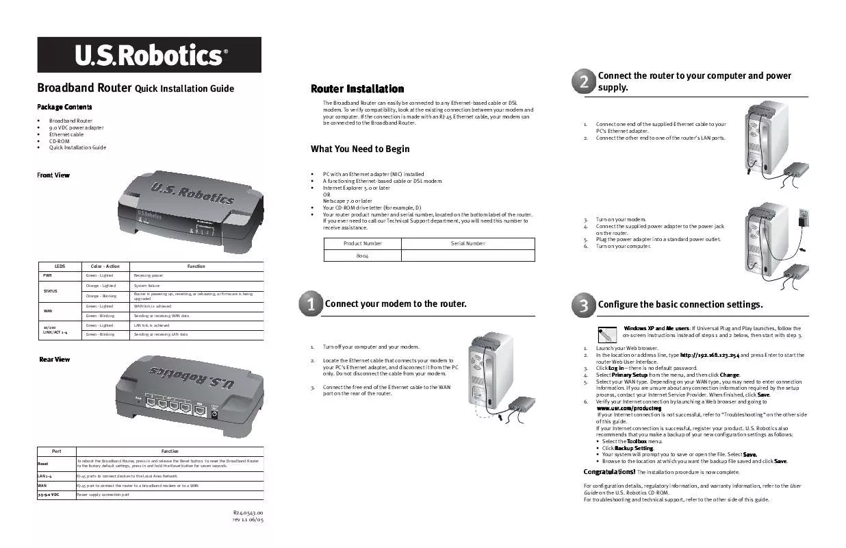 Mode d'emploi US ROBOTICS USR8004