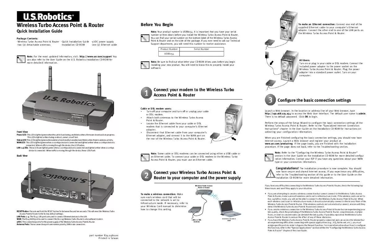 Mode d'emploi US ROBOTICS USR8054