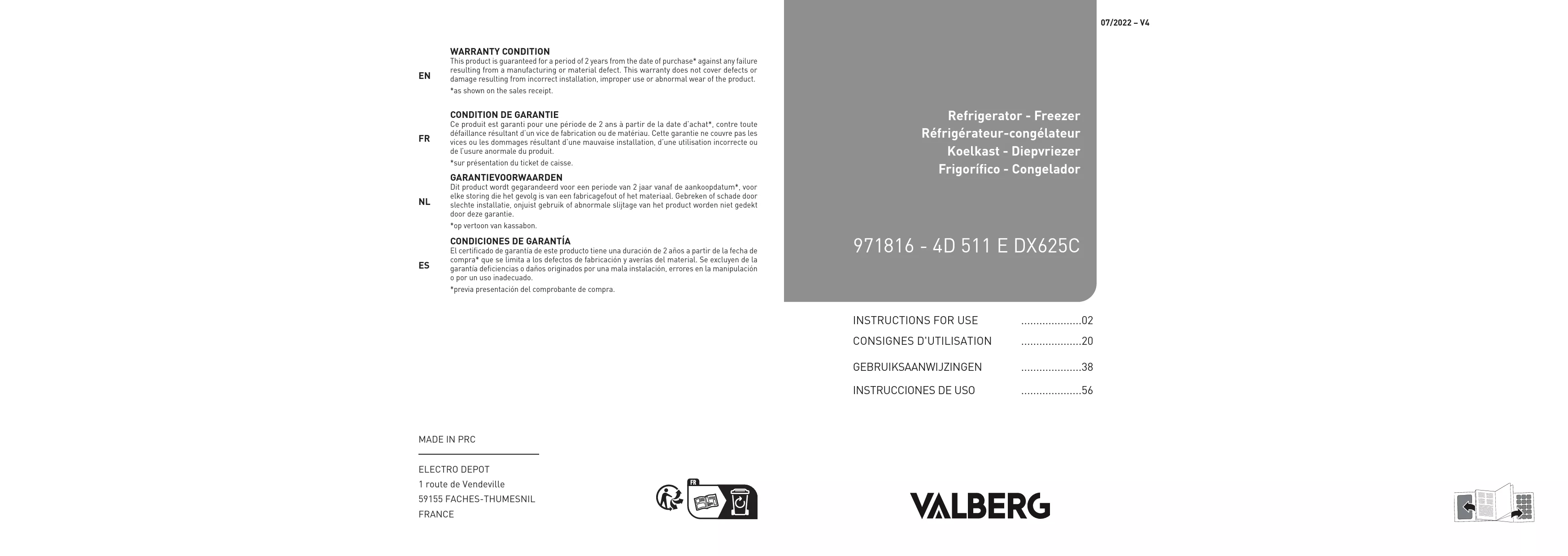 Mode d'emploi VALBERG 4D 511 F DX625C