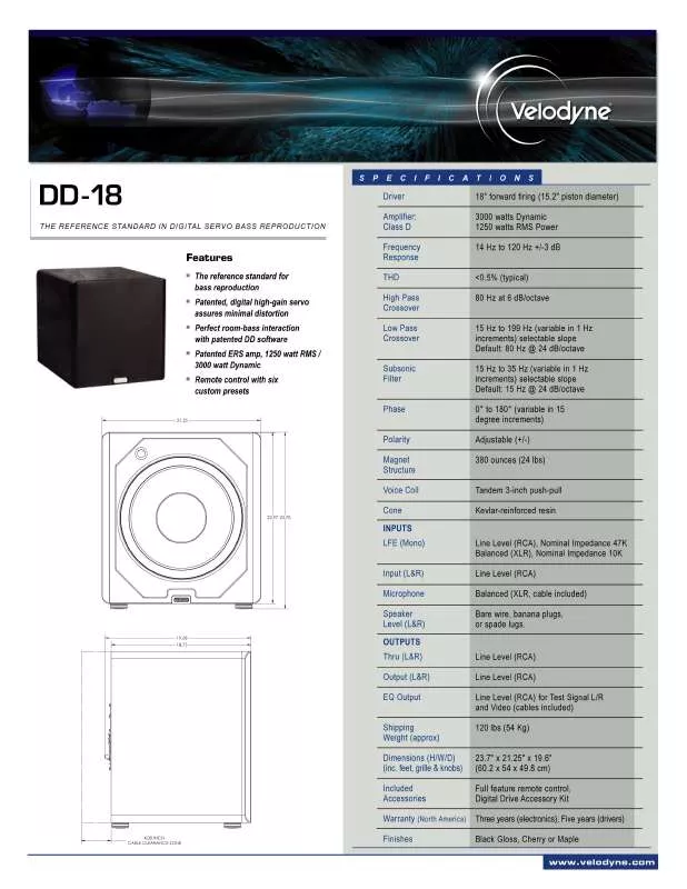 Mode d'emploi VELODYNE DD-18