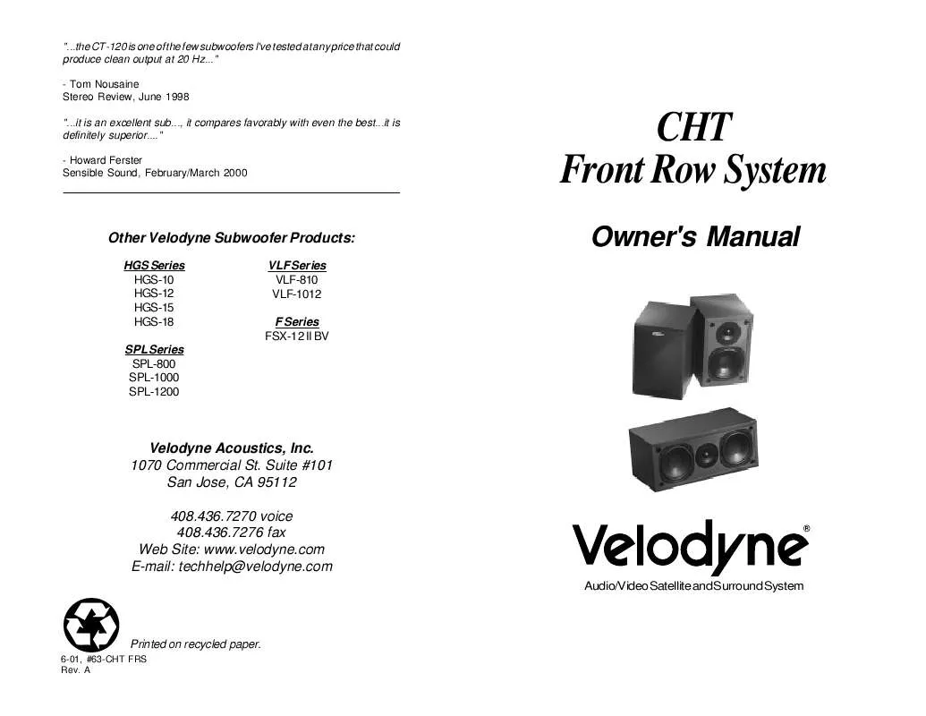 Mode d'emploi VELODYNE HGS-12