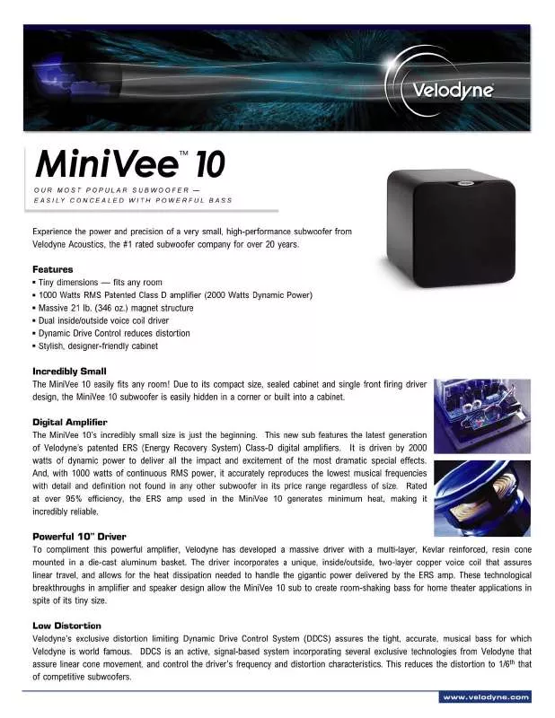 Mode d'emploi VELODYNE MINIVEE 10