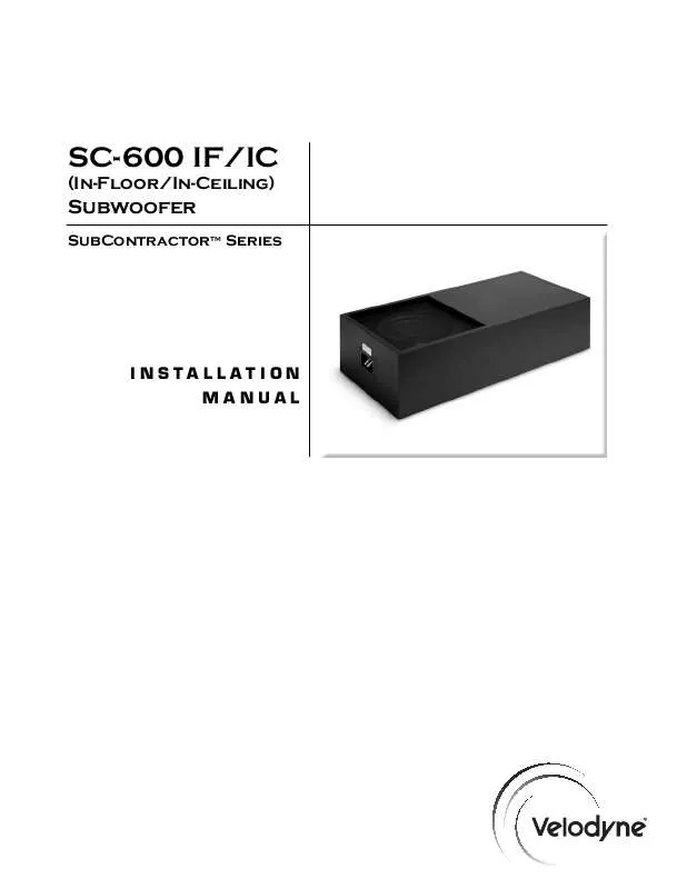 Mode d'emploi VELODYNE SC-600 IC