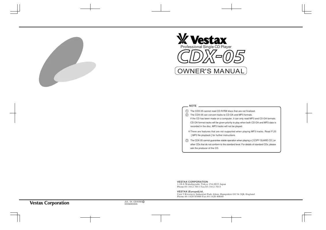 Mode d'emploi VESTAX CDX-05