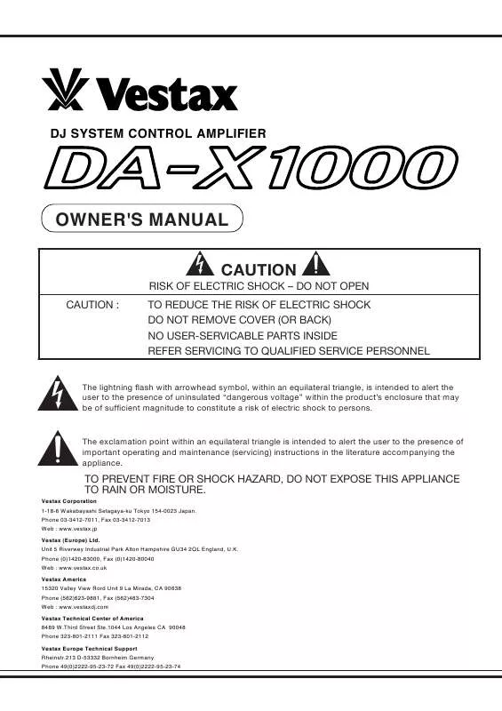 Mode d'emploi VESTAX DA-X1000