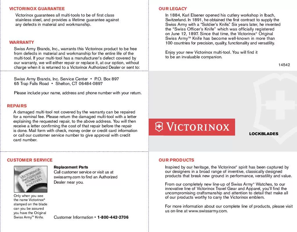 Mode d'emploi VICTORINOX SWISS ARMY LOCKBLADE