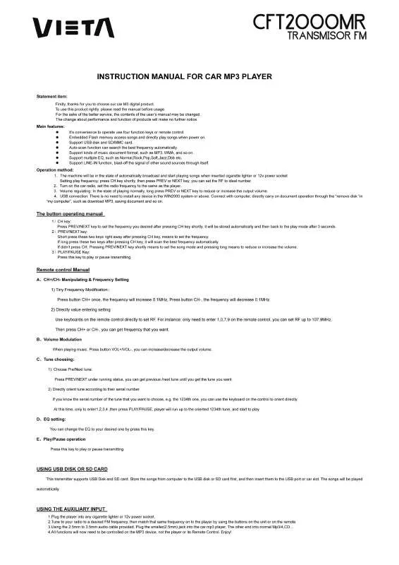 Mode d'emploi VIETA CTF2000MR