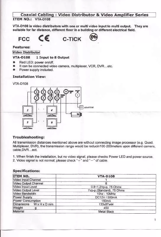 Mode d'emploi VITEK VTA-D108