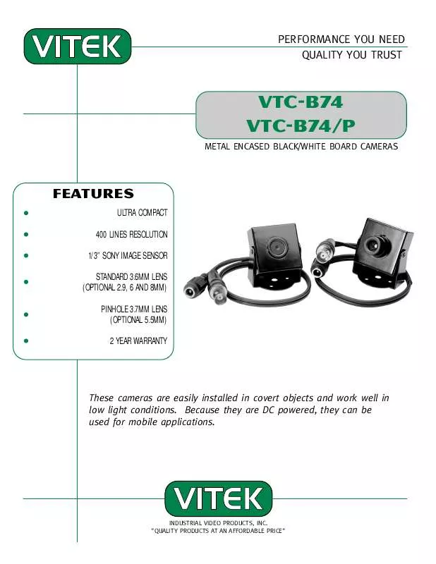 Mode d'emploi VITEK VTC-B74-P