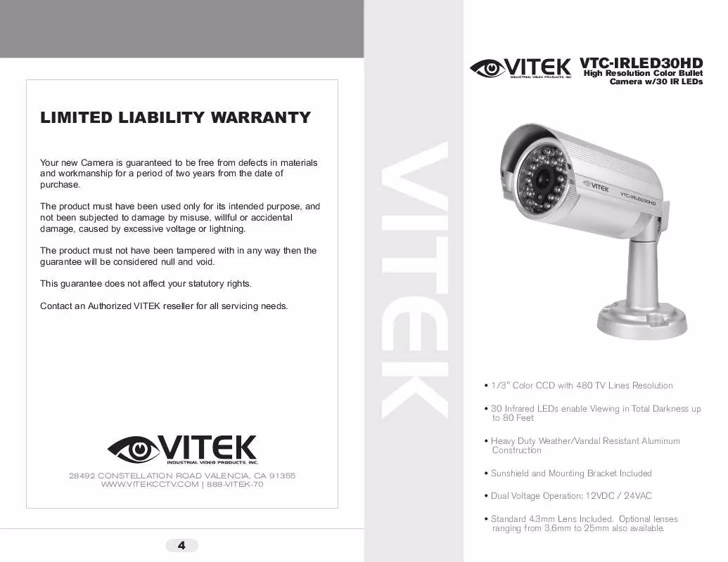 Mode d'emploi VITEK VTC-IRLED30HD