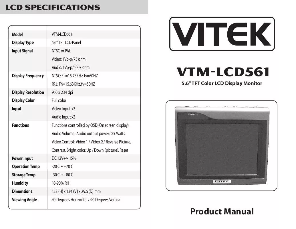 Mode d'emploi VITEK VTM-LCD561