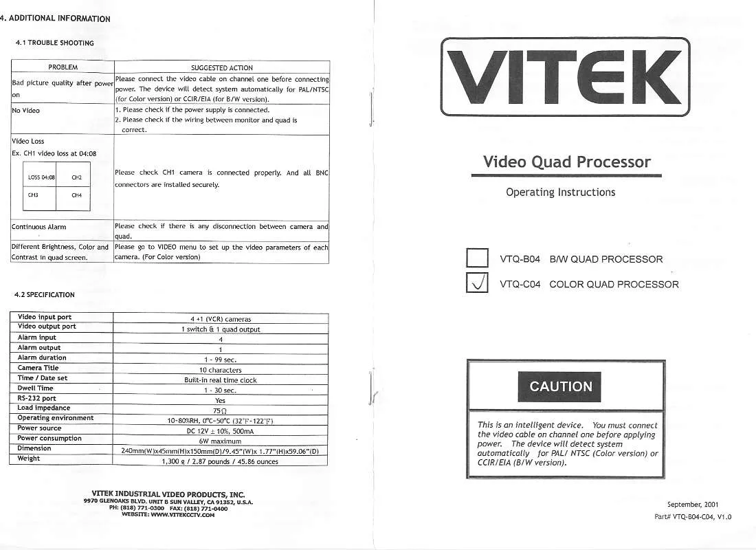 Mode d'emploi VITEK VTQ-C04