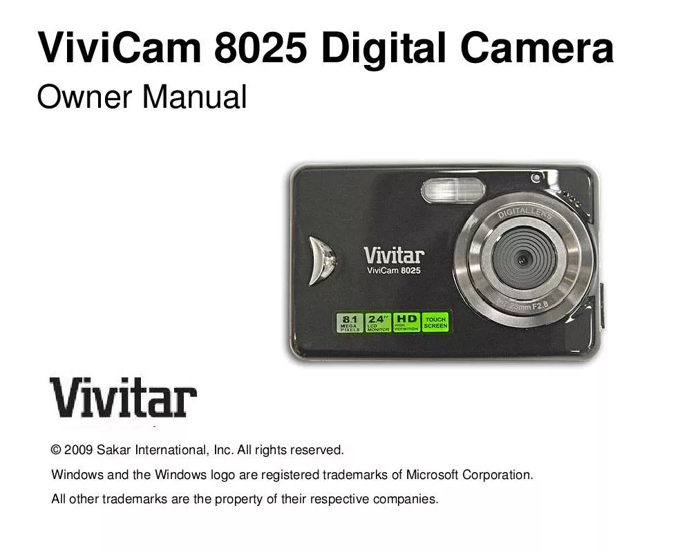Mode d'emploi VIVITAR VIVICAM 8025