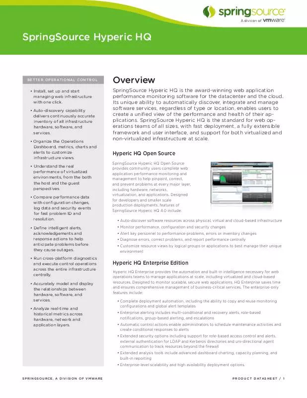 Mode d'emploi VMWARE SPRINGSOURCE HYPERIC HQ