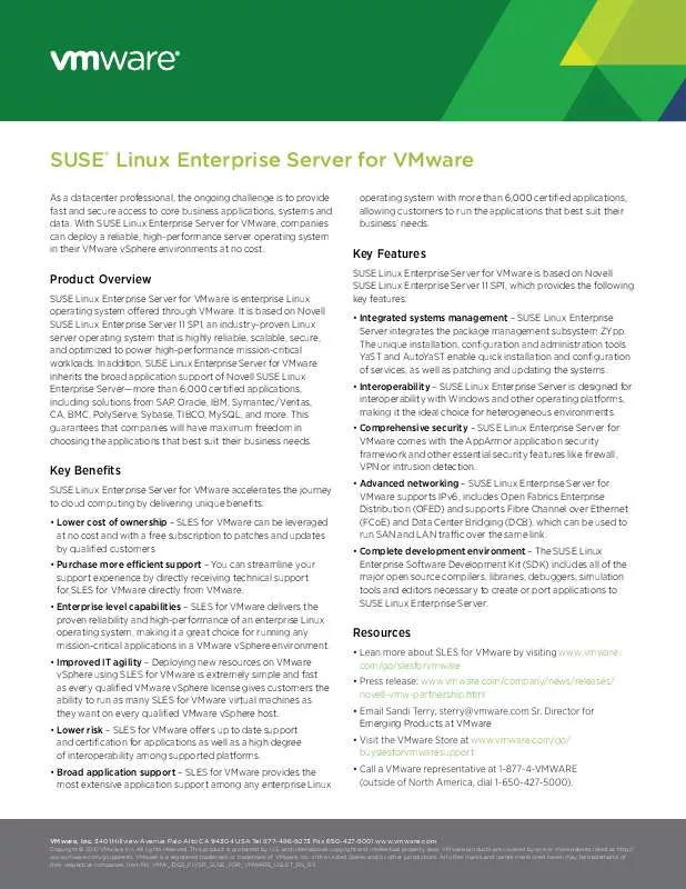 Mode d'emploi VMWARE SUSE LINUX ENTERPRISE SERVER