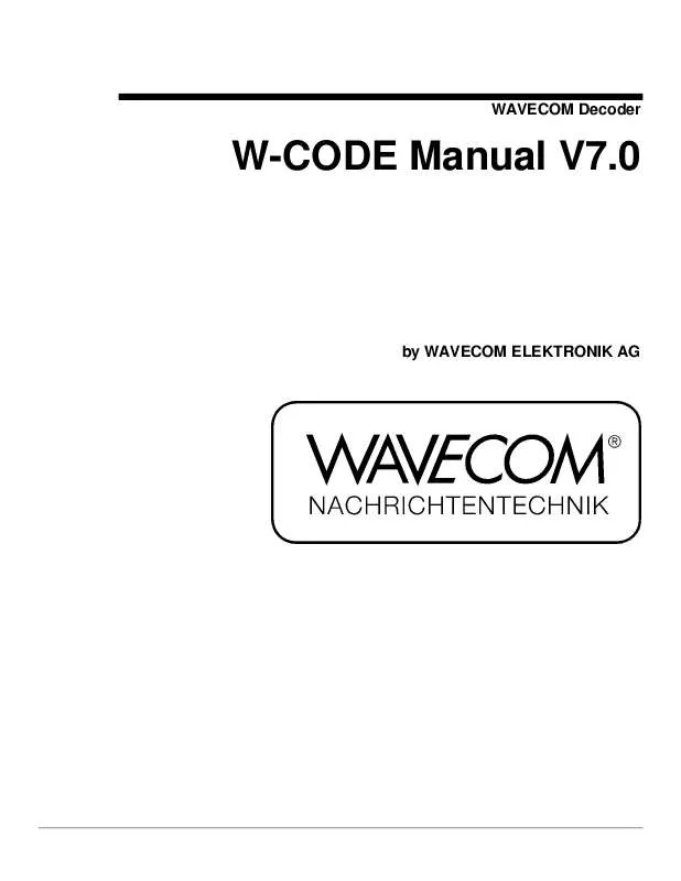 Mode d'emploi WAVECOM W-CODE 7.0