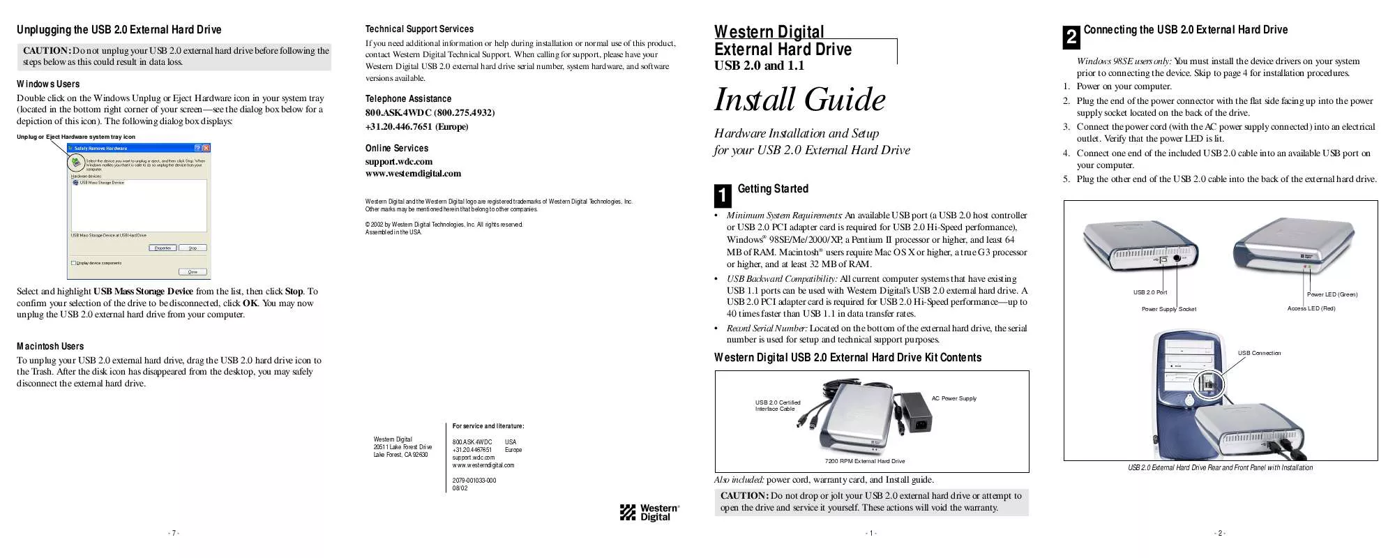 Mode d'emploi WESTERN DIGITAL EXTERNAL HARD DRIVE USB 1.1