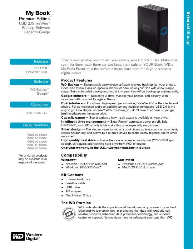 Mode d'emploi WESTERN DIGITAL MY BOOK PREMIUM EDITION