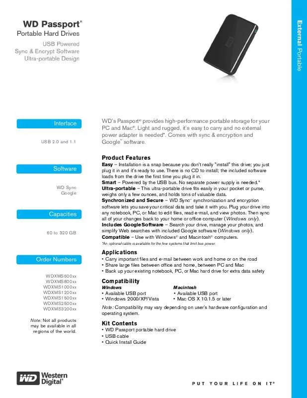 Mode d'emploi WESTERN DIGITAL PASSPORT