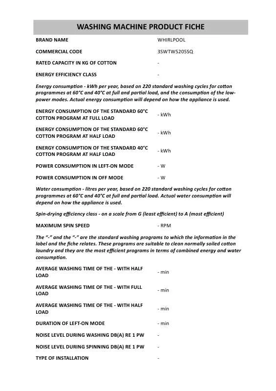 Mode d'emploi WHIRLPOOL 3SWTW5205SQ