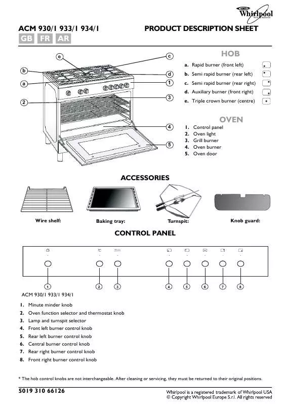 Mode d'emploi WHIRLPOOL ACM 933/1 IX