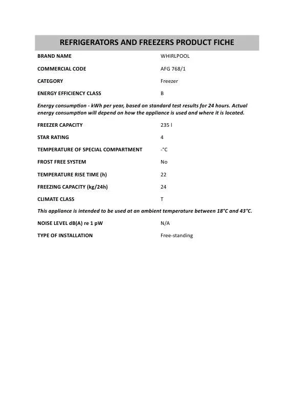 Mode d'emploi WHIRLPOOL AFG 768/1