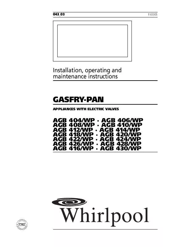 Mode d'emploi WHIRLPOOL AGB 410/WP