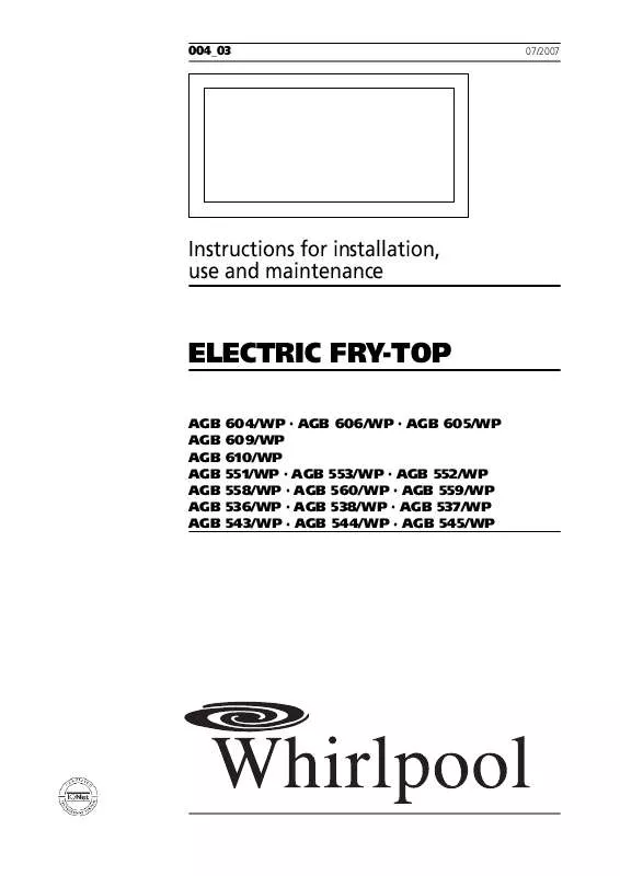 Mode d'emploi WHIRLPOOL AGB 605/WP