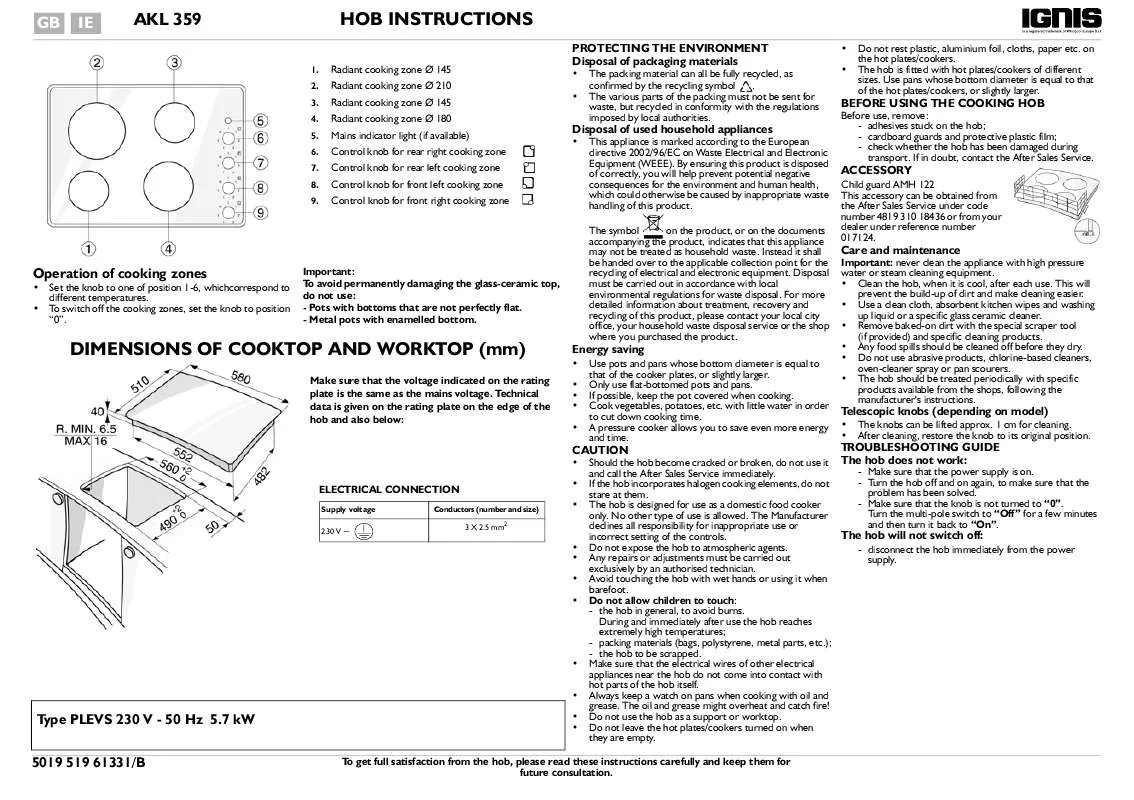 Mode d'emploi WHIRLPOOL AKL 359/NE/02