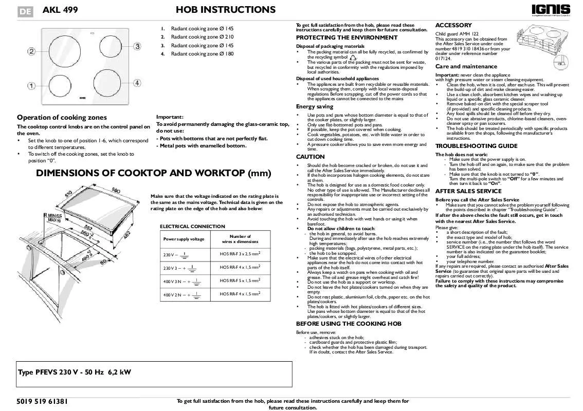 Mode d'emploi WHIRLPOOL AKL 499/NE/01