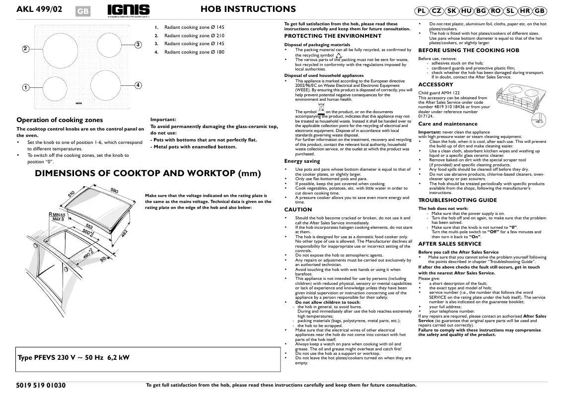 Mode d'emploi WHIRLPOOL AKL 499/NE/02