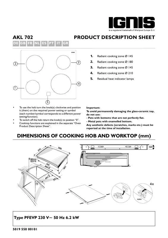 Mode d'emploi WHIRLPOOL AKL 702 NE