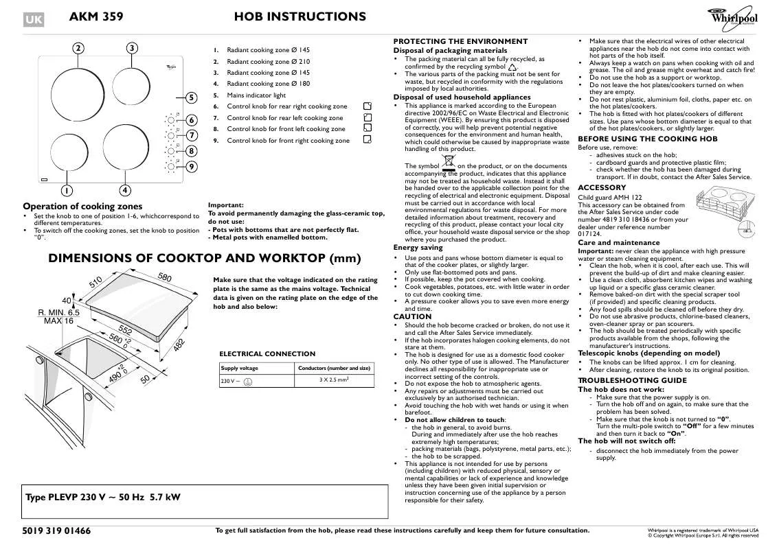 Mode d'emploi WHIRLPOOL AKM 359/NE