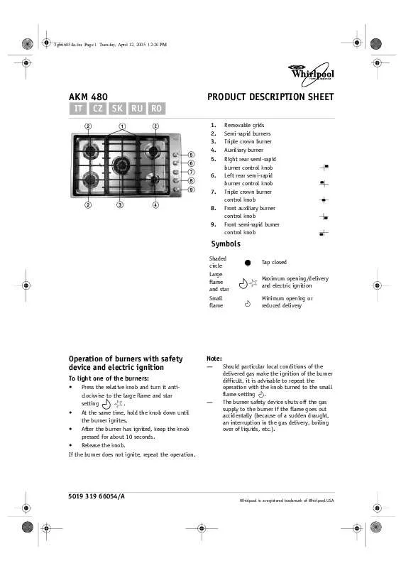 Mode d'emploi WHIRLPOOL AKM 484 IX