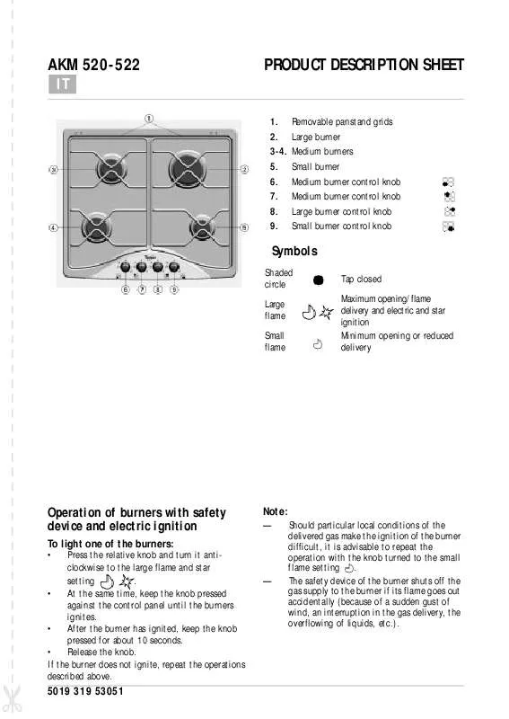 Mode d'emploi WHIRLPOOL AKM 522/IX