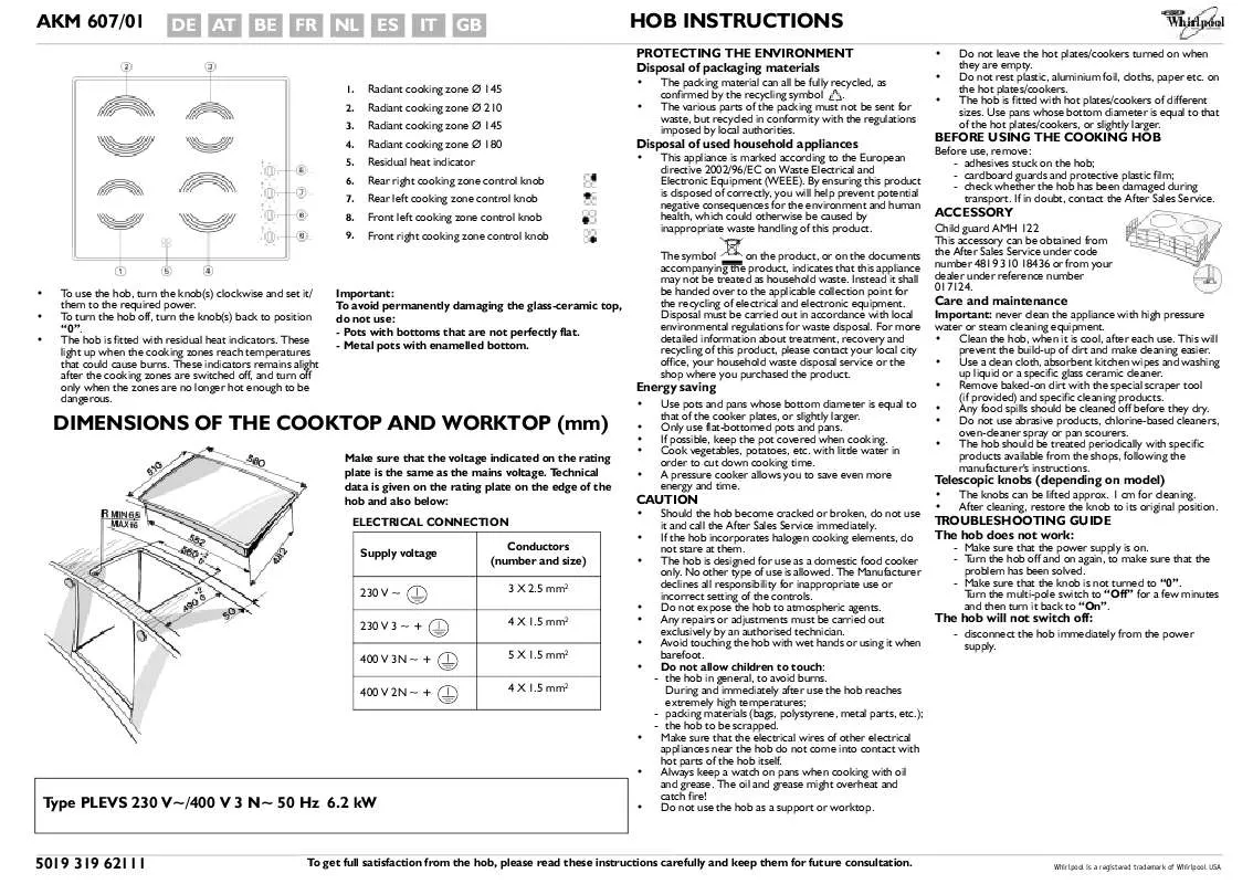 Mode d'emploi WHIRLPOOL AKM 607/IX/01