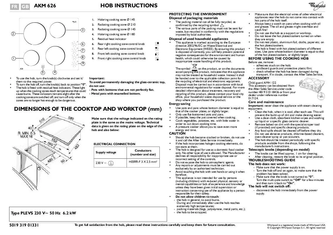 Mode d'emploi WHIRLPOOL AKM 626 WH