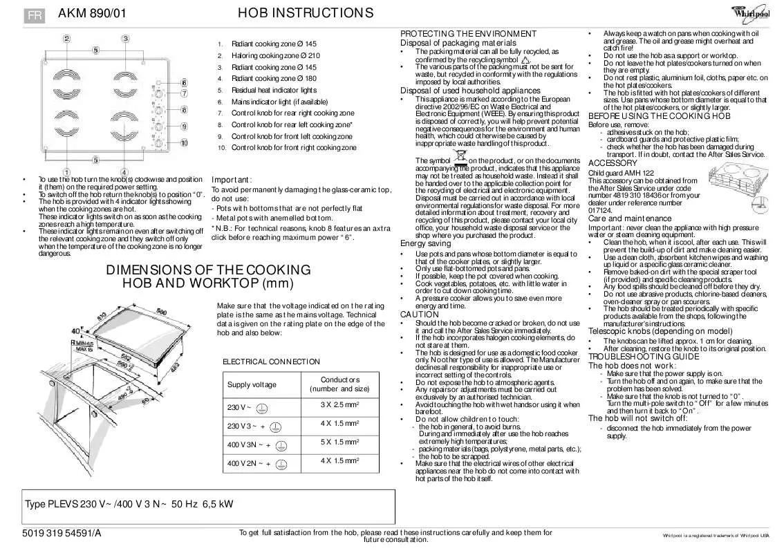 Mode d'emploi WHIRLPOOL AKM 890/NB/01