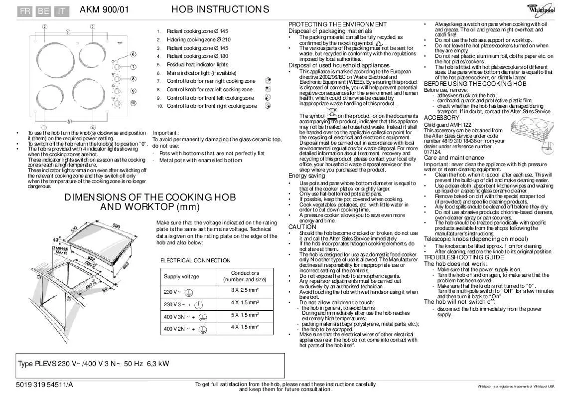 Mode d'emploi WHIRLPOOL AKM 900/NE/01