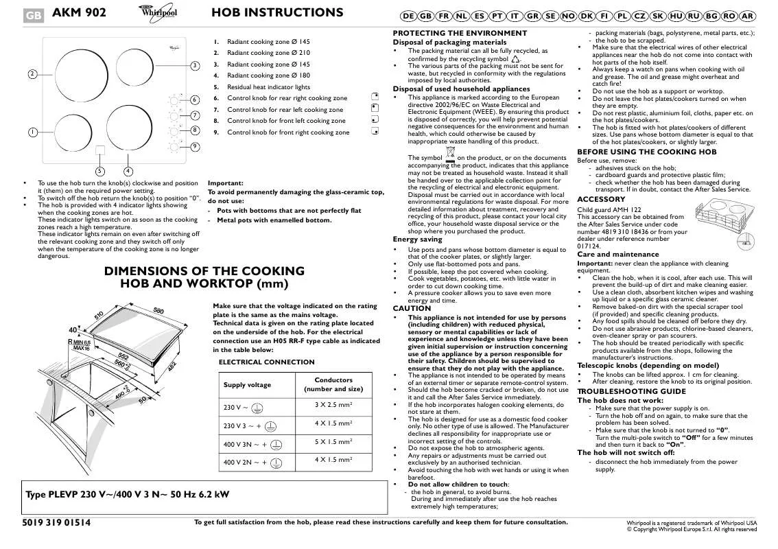 Mode d'emploi WHIRLPOOL AKM 902/NE