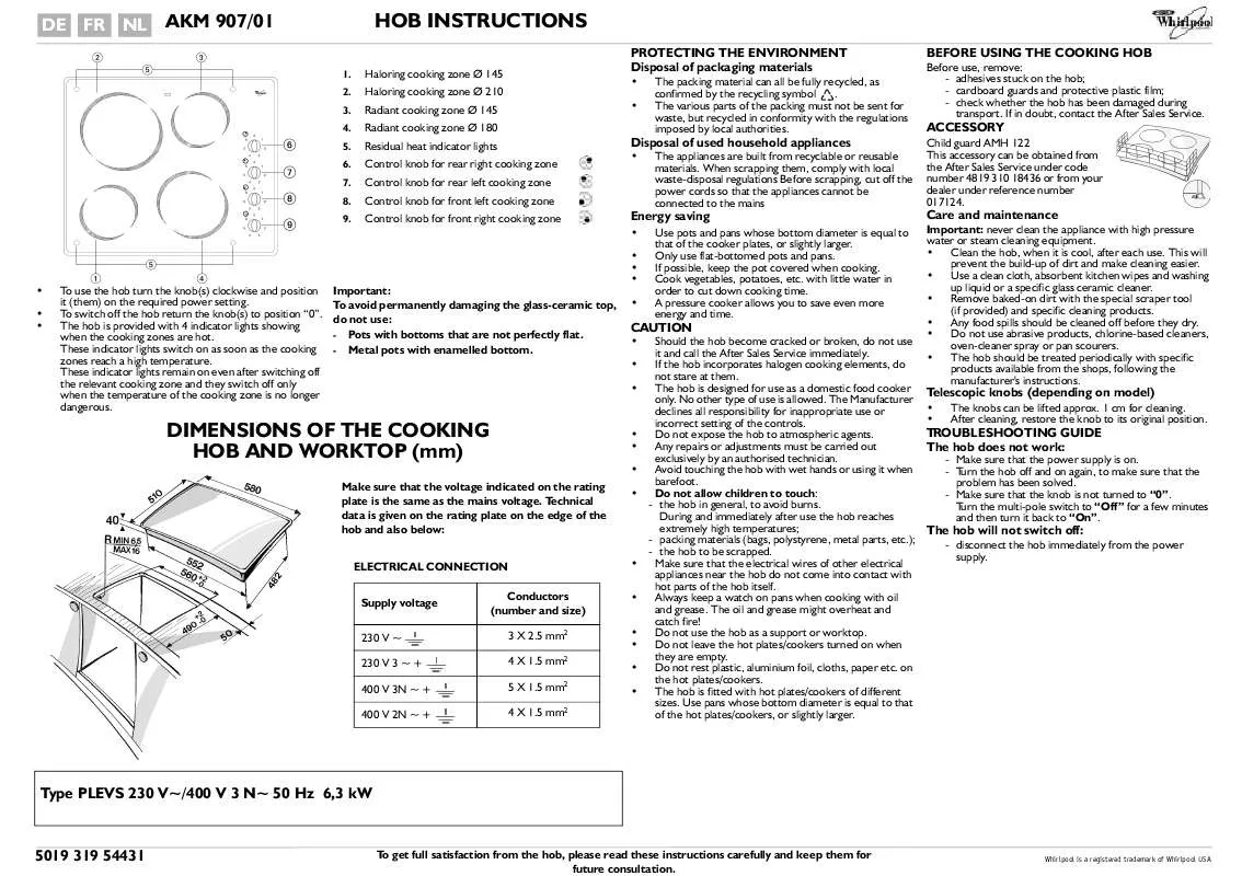 Mode d'emploi WHIRLPOOL AKM 907/NE/01