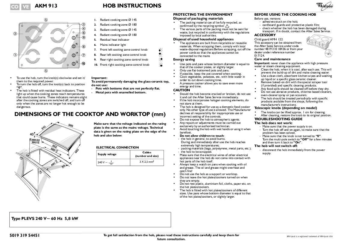 Mode d'emploi WHIRLPOOL AKM 913/NB