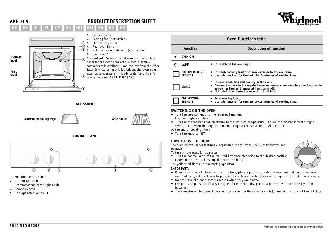 Mode d'emploi WHIRLPOOL AKP 309/01 AL