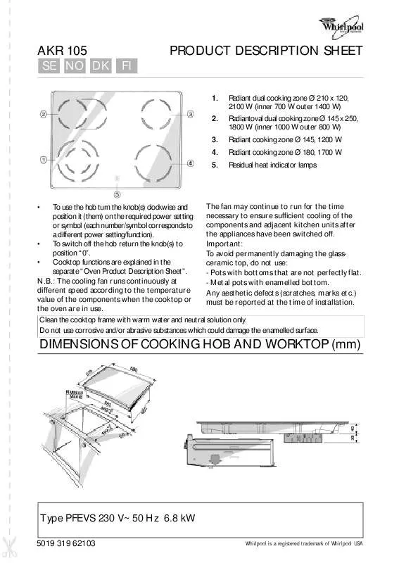 Mode d'emploi WHIRLPOOL AKR 105/NB