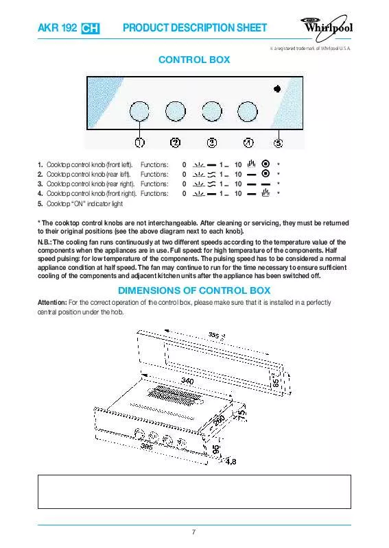 Mode d'emploi WHIRLPOOL AKR 192/WH/01