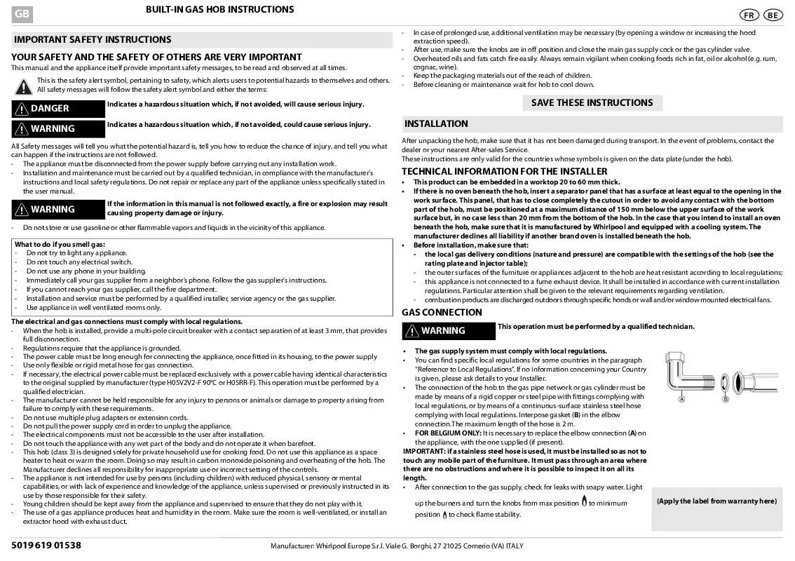 Mode d'emploi WHIRLPOOL AKR 3290/IX