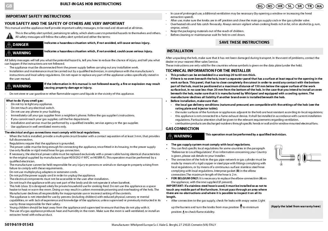 Mode d'emploi WHIRLPOOL AKR 368/IX