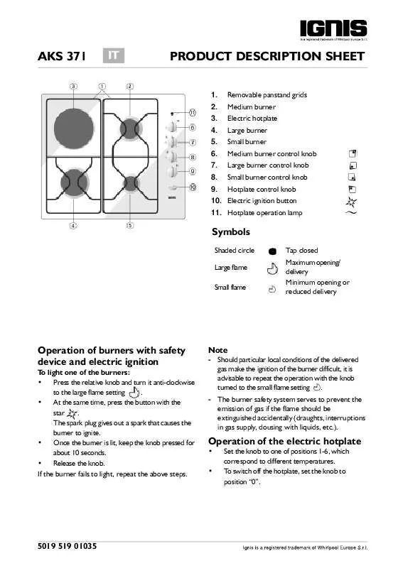 Mode d'emploi WHIRLPOOL AKS 371/IX