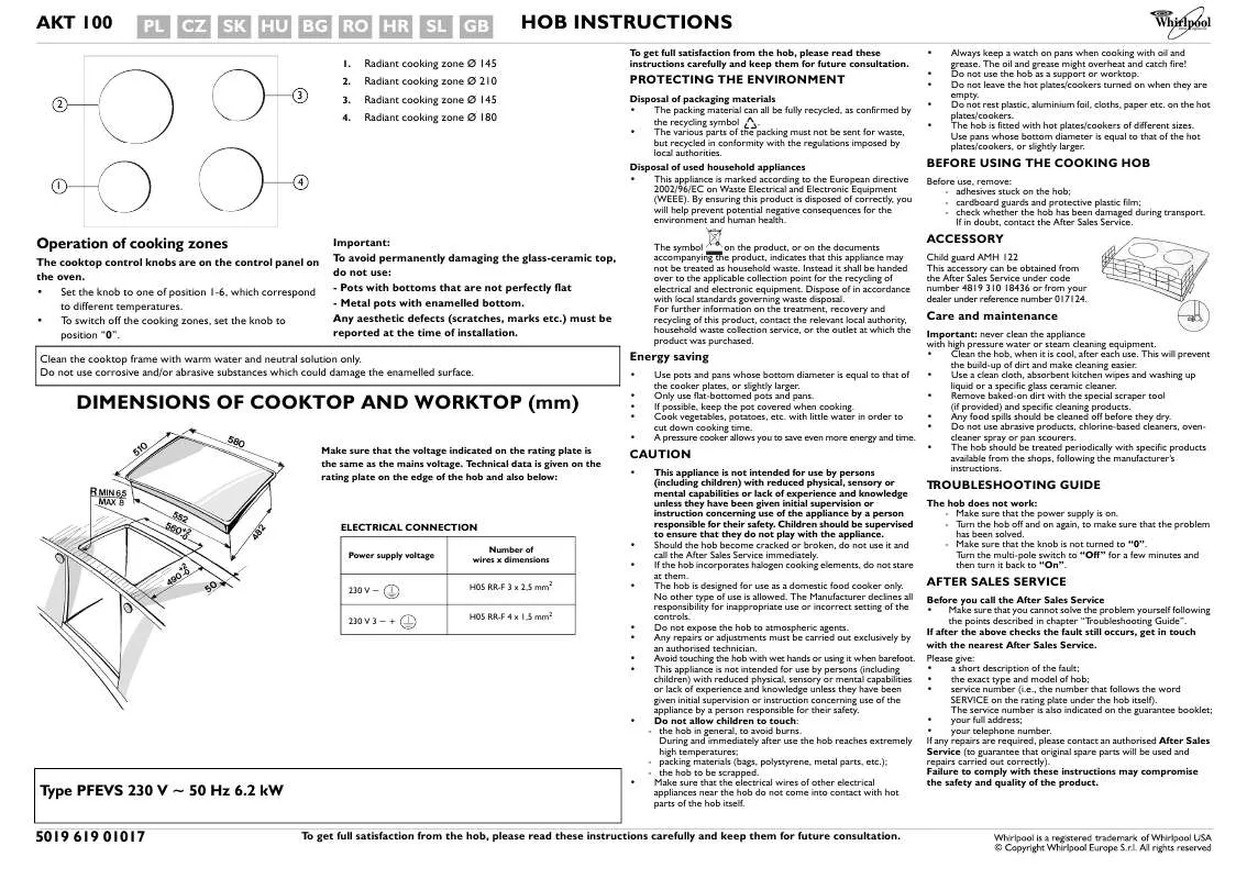 Mode d'emploi WHIRLPOOL AKT 100/IX