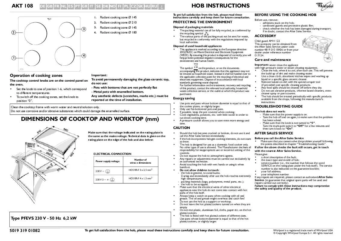 Mode d'emploi WHIRLPOOL AKT 108/NE